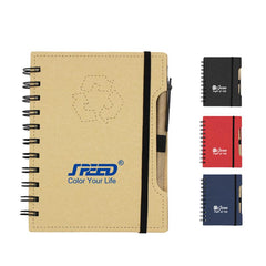 Spiral-bound Recycle Notebook with Pen and Elastic Band