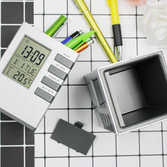 Square Pen Holder With Electronic Calendar