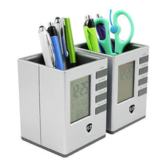 Square Pen Holder With Electronic Calendar
