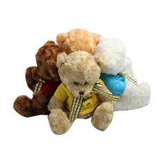 20cm Teddy Bear Plush Toy With T-Shirt And Checkered Ribbon