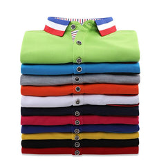 Short-Sleeved Polo Shirt With Colourful Stripes On Collar, Inner Collar, Inner Placket, Front Pocket And Sleeve Edge