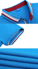 Pure Cotton Short-Sleeved Polo Shirt With Colourful Striped Collar
