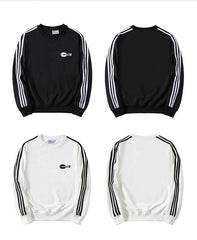 Three-Bar Stripe Design Round Neck Sweater