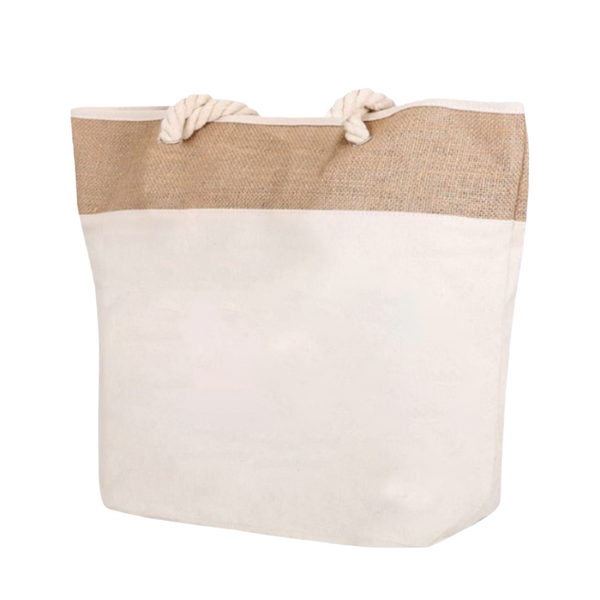 Jute & Canvas Tote Bag w/ Rope (Deliver In 4-6 weeks)