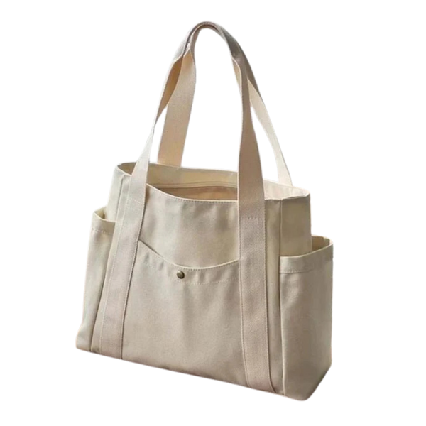 Canvas Shoulder Tote Bag w/ Pockets (Deliver in 4-6 weeks)