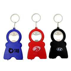 Smiling Man Keychain With Tape Measure, Led Light And Bottle Opener