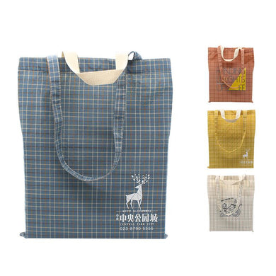 Checkered Cotton Tote Bag With Carrying Handles And Carrying Straps