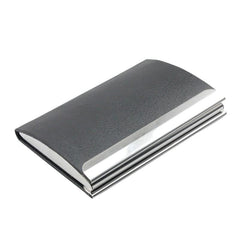 Metal Name Card Flip-Open Holder With Textured PU Leather Curved Cover