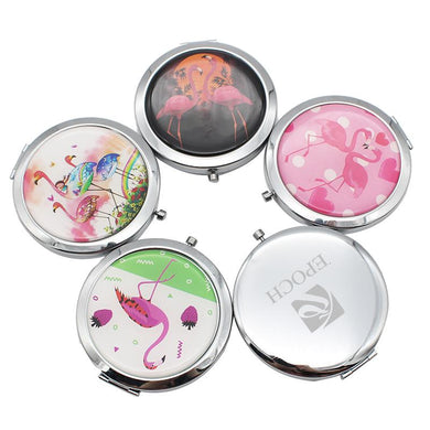 Round Flip Pocket Mirror with Flamingo Designs