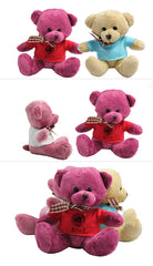 17cm Teddy Bear Plush Toy With T-Shirt And Checkered Ribbon