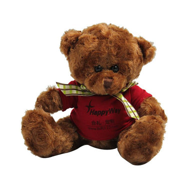 20cm Teddy Bear Plush Toy With T-Shirt And Checkered Ribbon