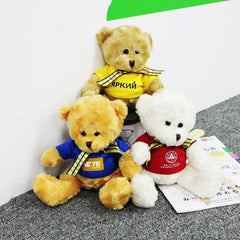 16cm Teddy Bear Plush Toy With T-Shirt And Checkered Ribbon
