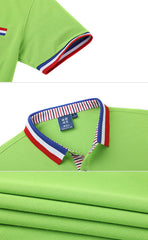 Short-Sleeved Polo Shirt With Colourful Stripes On Collar, Inner Collar, Inner Placket, Front Pocket And Sleeve Edge