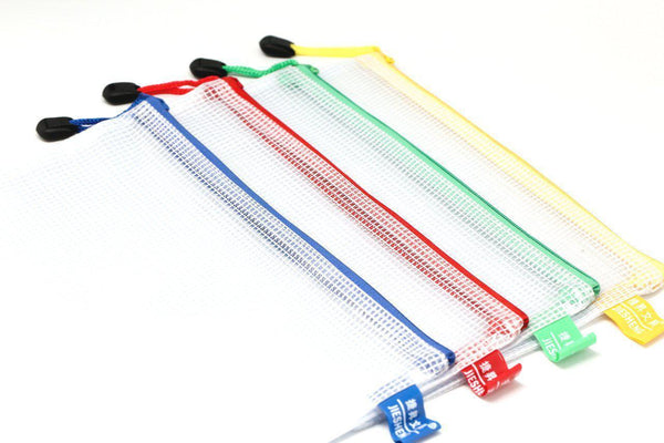 A4 Netting Plastic Case White with Coloured Zip Trim